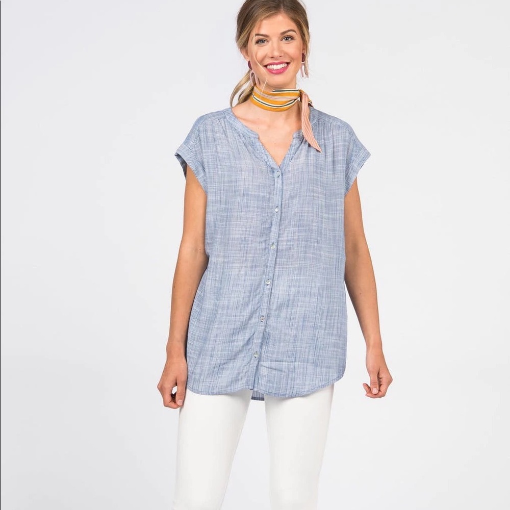 Button Down Cuff Sleeve Navy/White